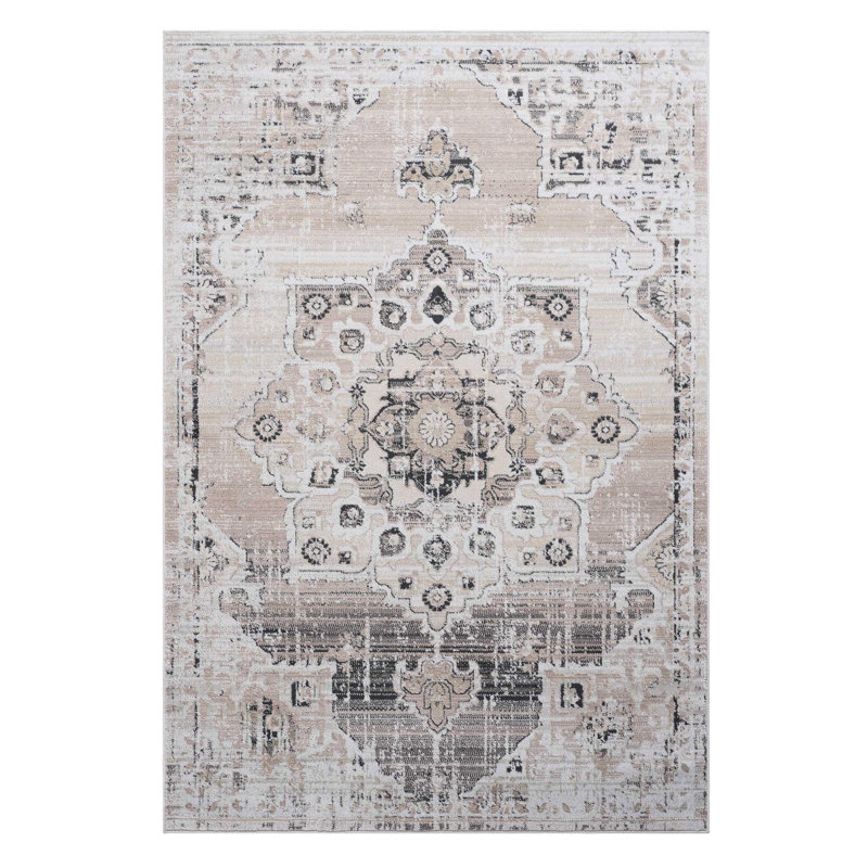 5X7 Cream/Beige Medallion Home Office Efficient Rug. Non-Shedding, Stain , Productive Work Cream Beige For Bedroom, Living, Dining Room Area