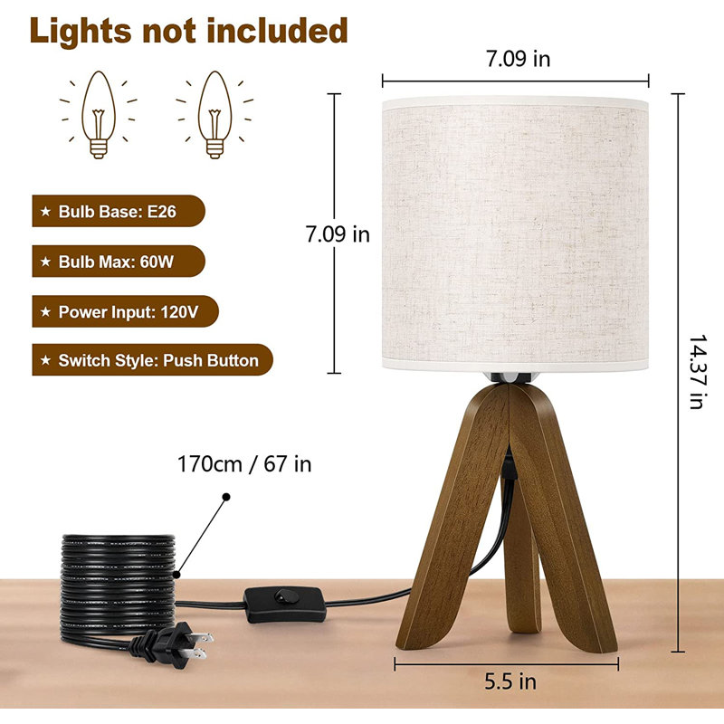 Lampe trépied Graycee, Brun, Lin