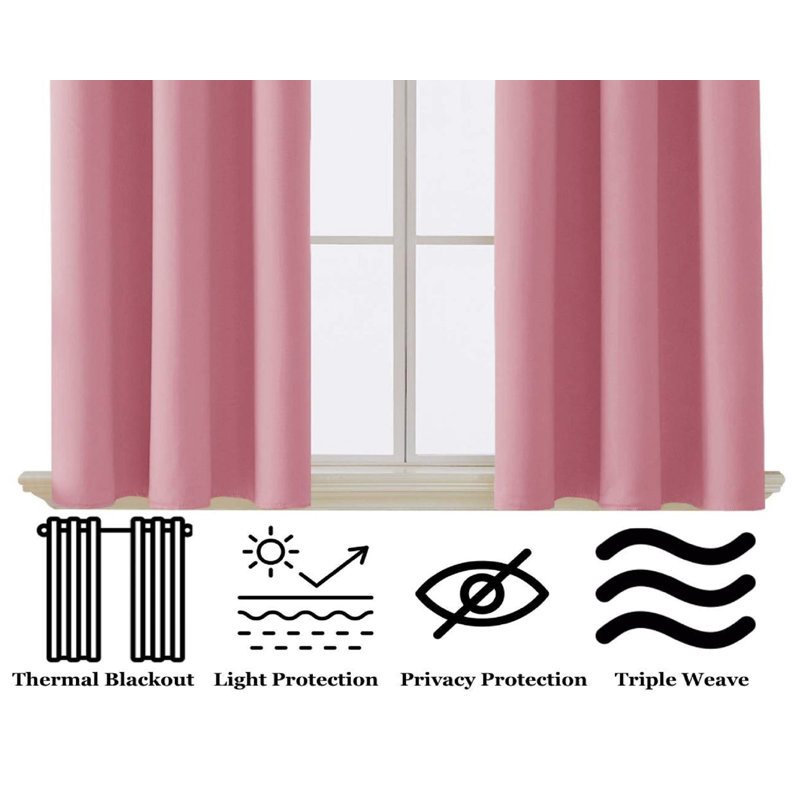 Jeffro Pair Eyelet Blackout Curtains, 116.84cm Width x 137.16cm Drop, Pink