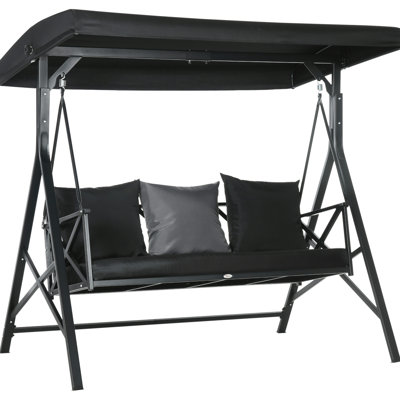 Balancelle d'extérieur 3 avec auvent et rembourrage confortable, noir pour siège de cour arrière confortable