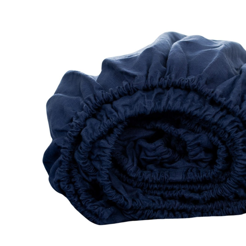 Drap-housse en lin bleu marine