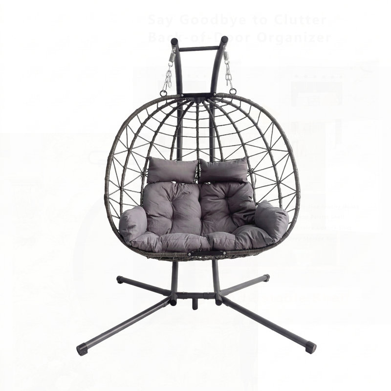 Double chaise à œufs suspendue avec support, hamac pour patio avec causeuse à coussins pour une détente intérieure et extérieure