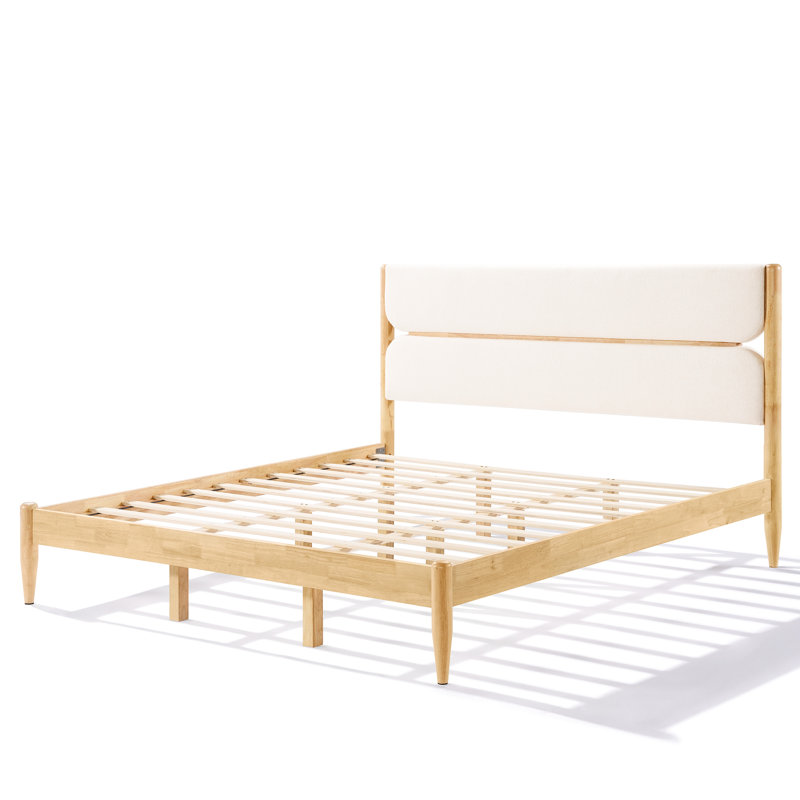 King Size Bed Frame Featuring Fleece Soft - Pack Headboard, Rubber Wood, 47.5 Inch High Supportive Mattress Platform With Upholstered Solid Wood Design, Headboard For Organization, Slats