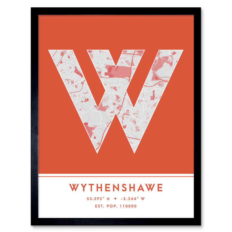 Wythenshawe City Map Wythenshawe Orange by Wee Blue Coo - Single Picture Frame Typography