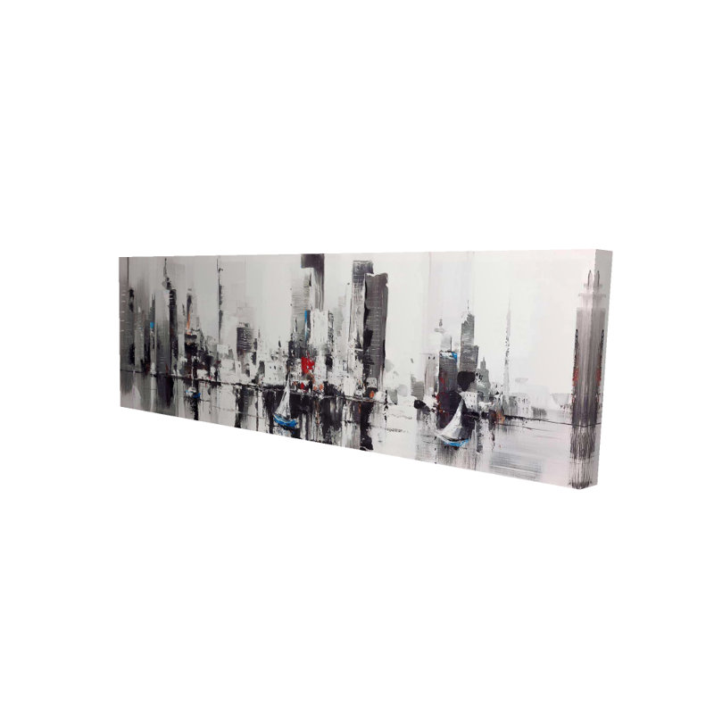 Abstract Boats with Cityscape Canvas - Gray Cities Decor