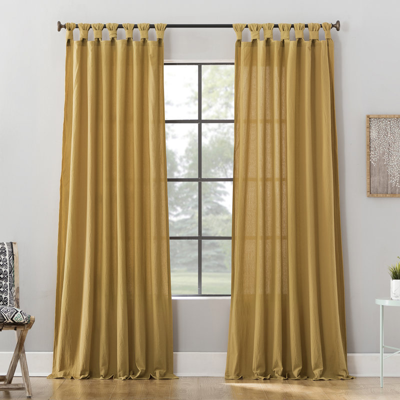 Panneau de rideau semi-transparent avec pattes en coton délavé Archaeo Sarro, l 52" x L 95", Moutarde