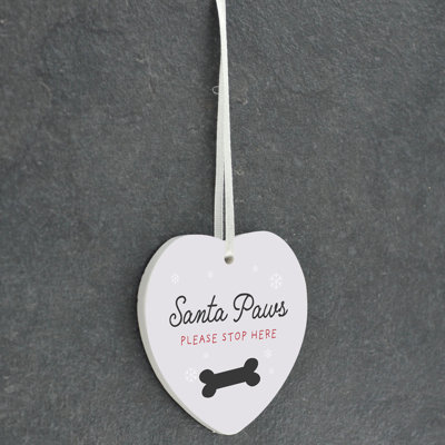 Carley Santa Paws Please Stop Here Heart Shaped Ceramic Ornament