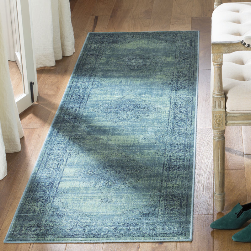 Tapis oriental turquoise / bleu Goodfellow, Tapis de couloir 2 pi 2 po x 10 pi