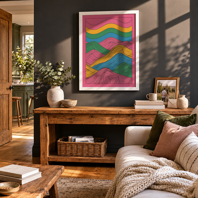 Flowing Landscape Forms Modern - Framed Print, A4 - 29.7 x 21.0 cm, White