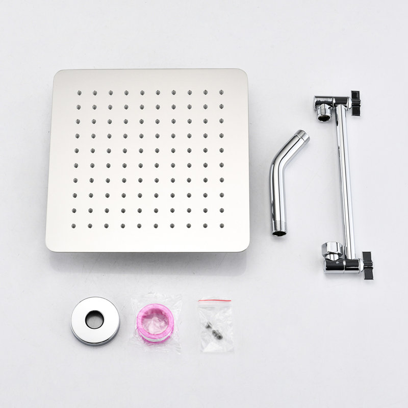 10" Square Rainfall Showerhead - Stainless Steel, Adjustable Arm Long Service Life, Stainless Steel