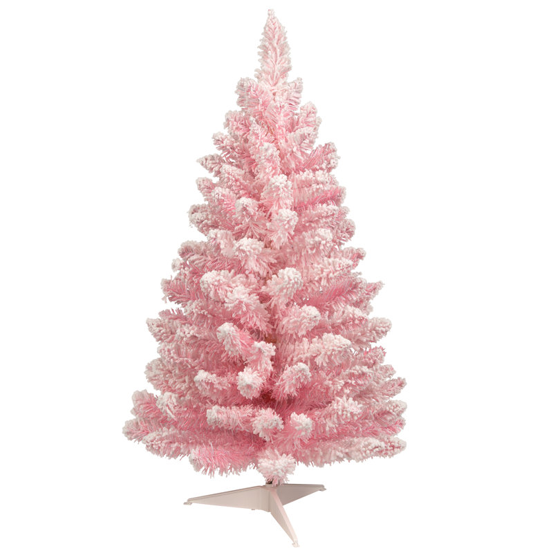 Arbre de Noël artificiel épinette rose enneigé 3 pi - non éclairé
