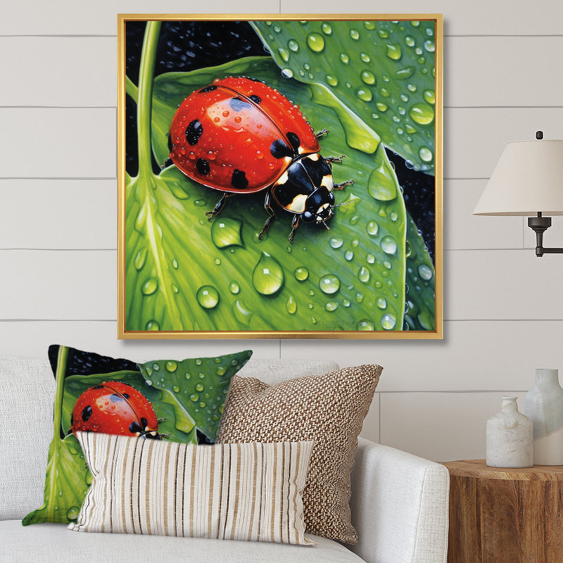" Red And Black Ladybugs I ", 16" H x 16" W x 1" D, Gold Floater Framed