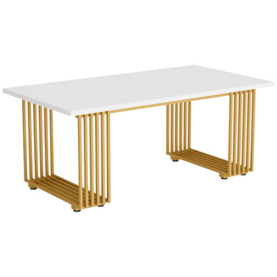 70.9” Modern Executive Desk, Large White Computer Desk With Gold Metal Legs, Wooden Office Desk For Home Office, Writing, Study, Or Meeting Room Table For 6–8 People