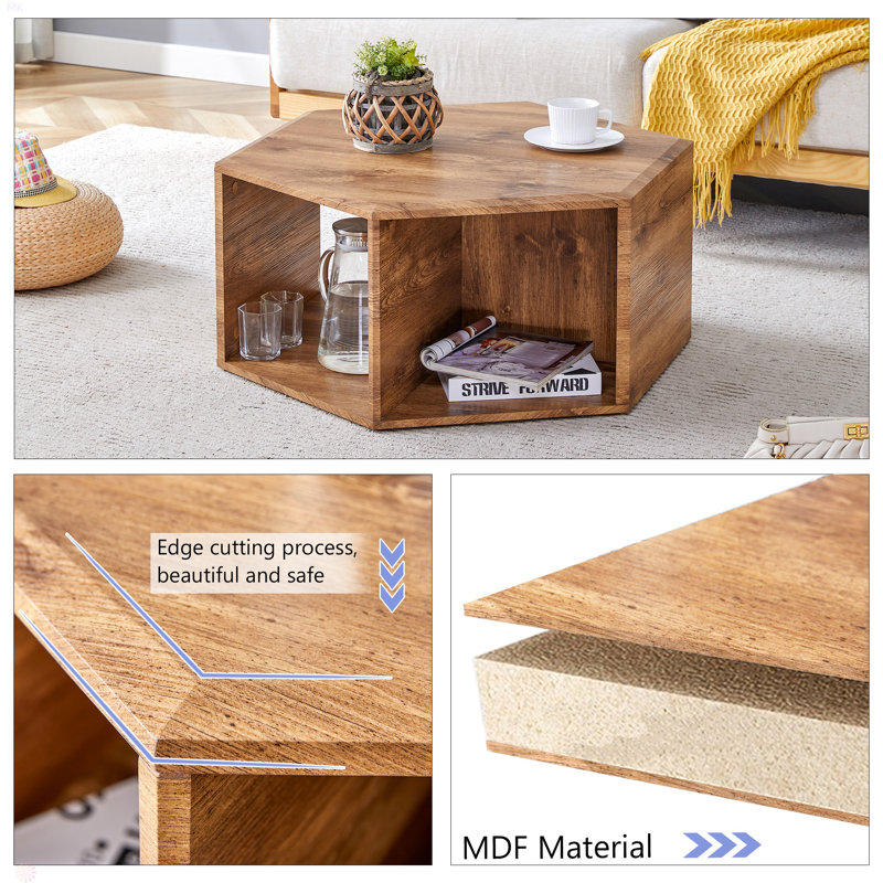 Hexagonal MDF Coffee Table, Characteristic Pattern Stickers, 14.02" H x 31.54" L  x 27.12" W