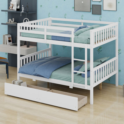 Bunk Bed With Two Drawers, Ladder And Safety Guardrails