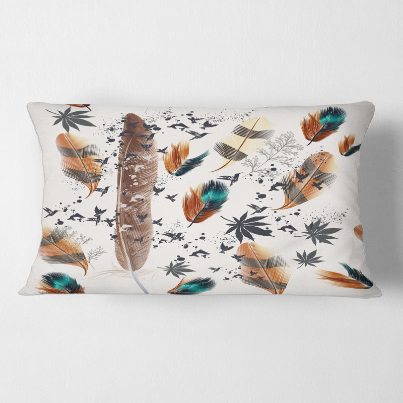 Multicolored Feather Pattern - Bohemian & Eclectic Printed Throw Pillow