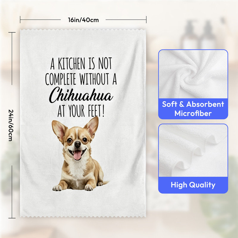  Microfiber Kitchen Towels, Absorbent Reusable Dish Cloths, Fade Resistant Decorative,16"x24",Tan Chihuahua Phrase Art