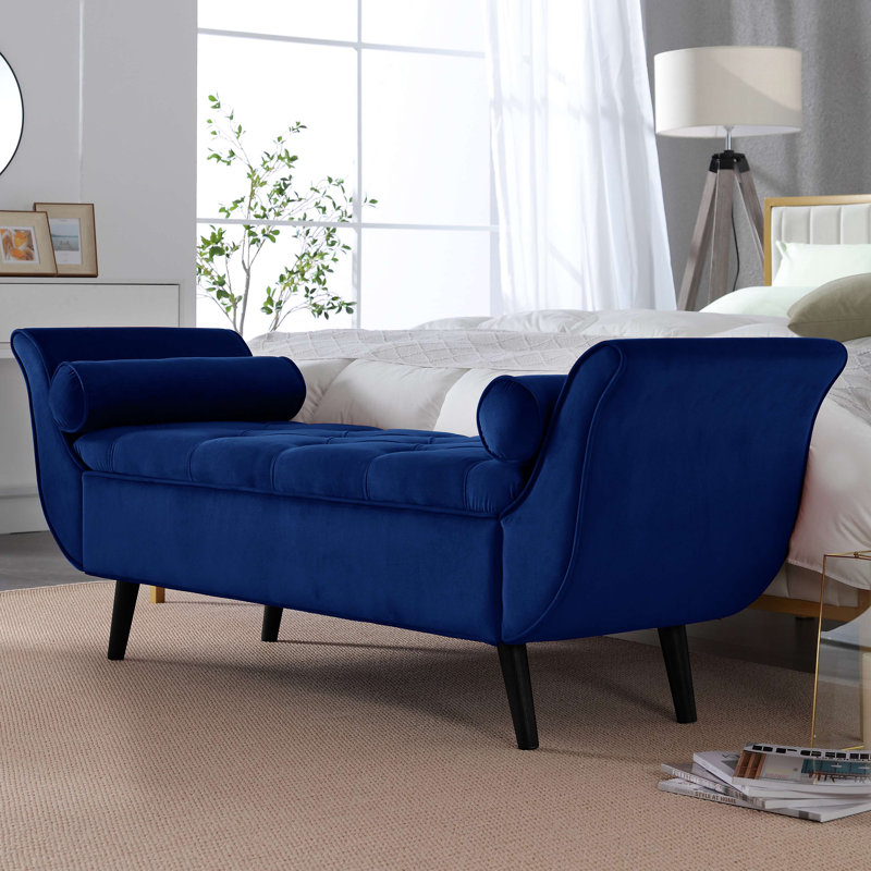Banc vintage capitonné, repose-pieds rembourré en velours avec design rétro classique, repose-pieds moderne Mid-Century