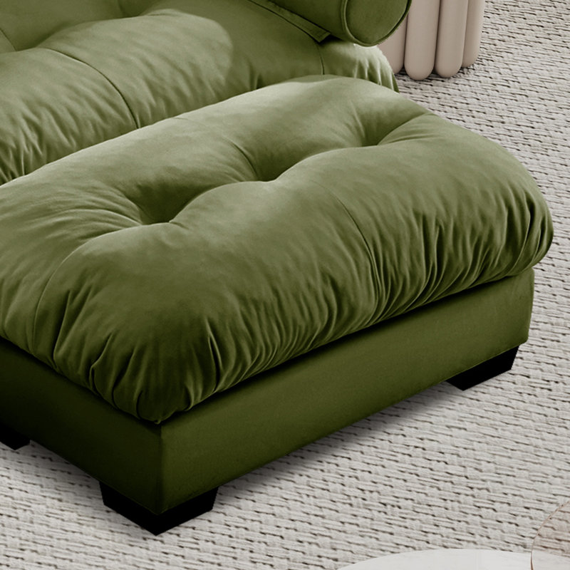 Over Size Modern Upholstered Sofa With Ottoman, Olive Green Velvet