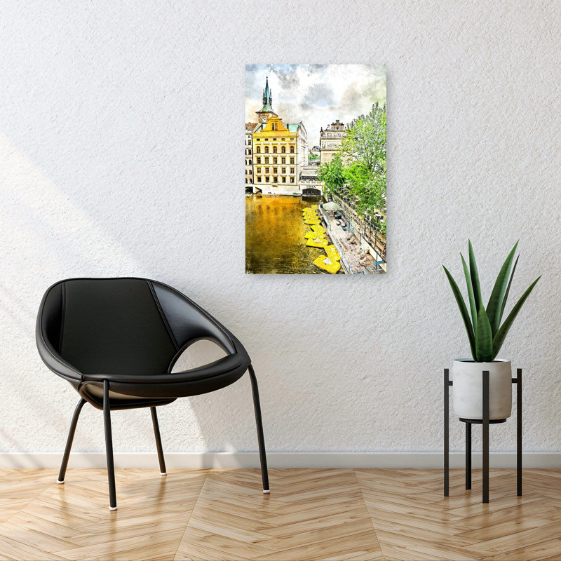 Charming Prague Waterfront Abstract Contemporary Architecture City Wall Art Print 1 Piece Wrapped Canvas Wall Art