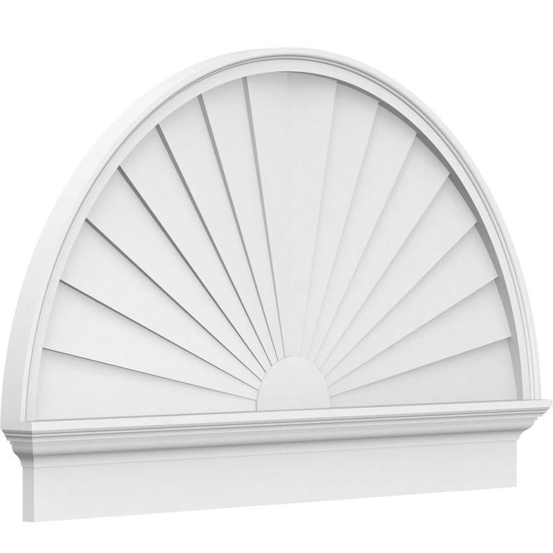 Half Round Sunburst Architectural Grade PVC Combination Pediment, 35-3/4" H  x 58" W  x  2-3/4" D