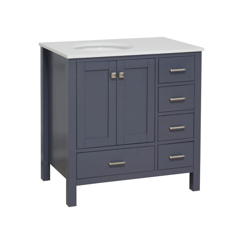 Ensemble de meuble-lavabo simple 36 po Claudett, Gris marine, Engineered White