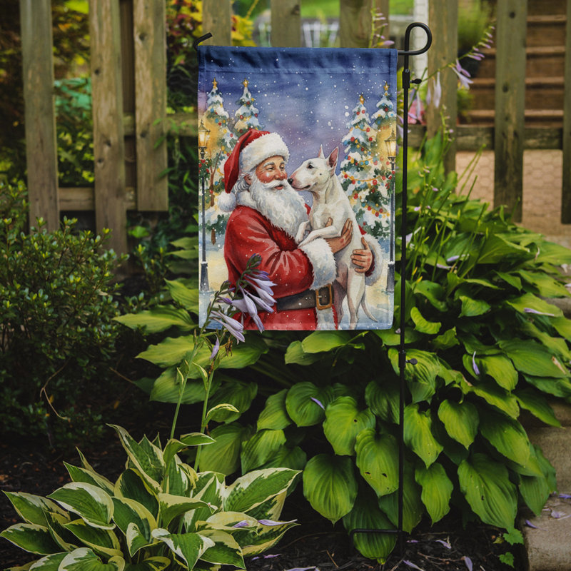 Bull terrier avec le drapeau du père Noël, Taille du jardin, Bull-terrier