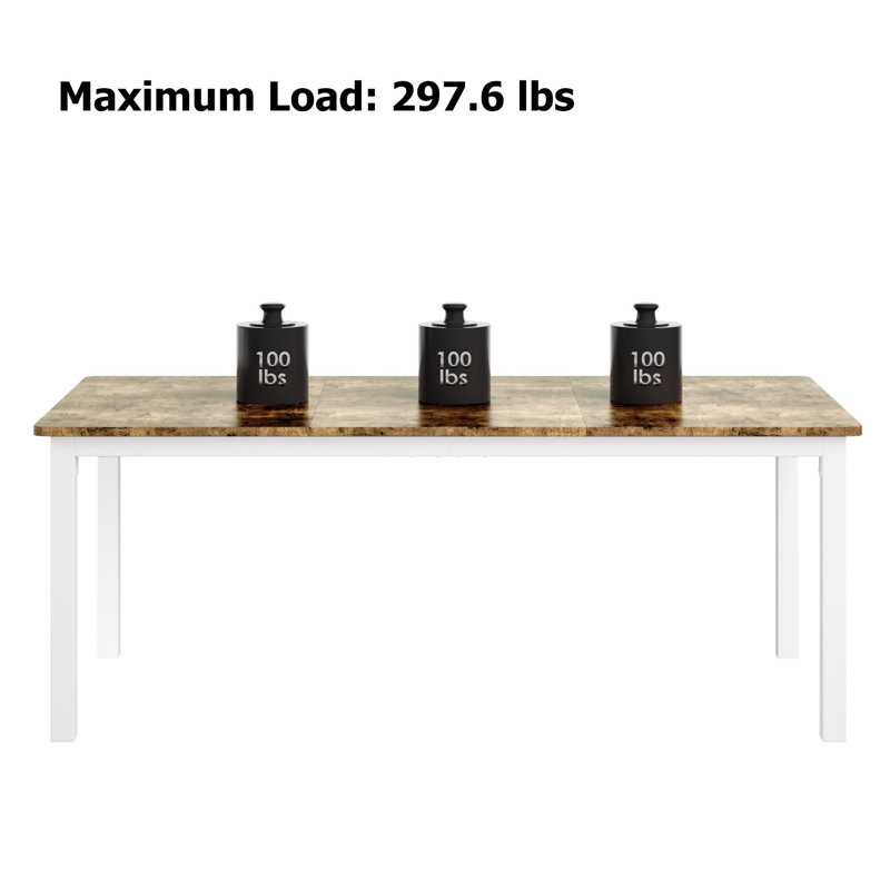 Table de salle à manger industrielle pour 6 à 8 personnes, avec pieds en métal, Blanc, H 29,5 po x L 78,7 po x l 35,4 po