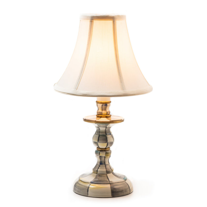 Elegant Steel Candlestick Lamp with Petite White Bell Shade