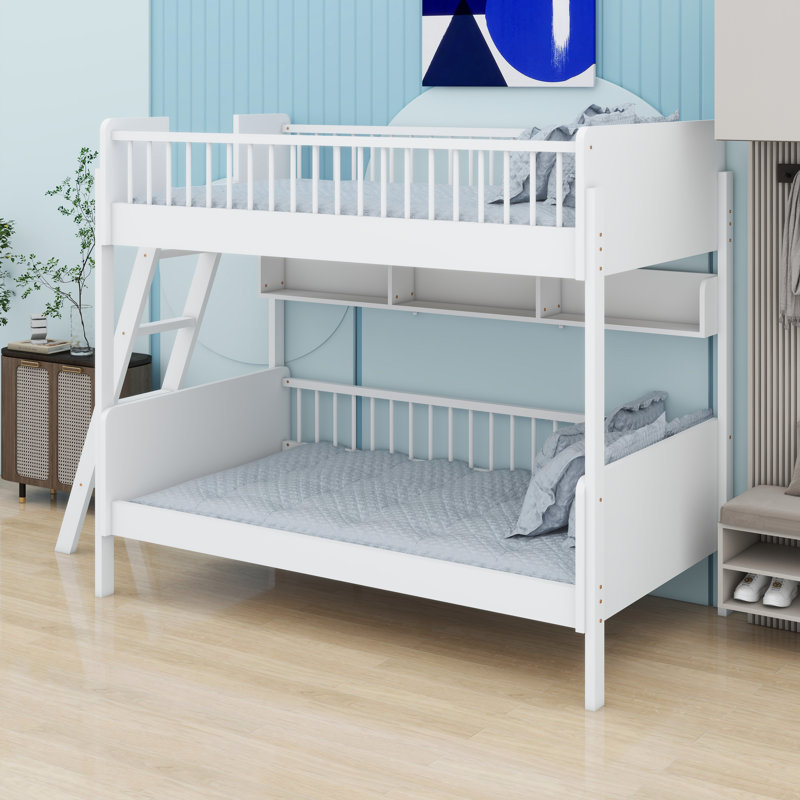 Lit superposé en bois avec tablettes de rangement, Blanc