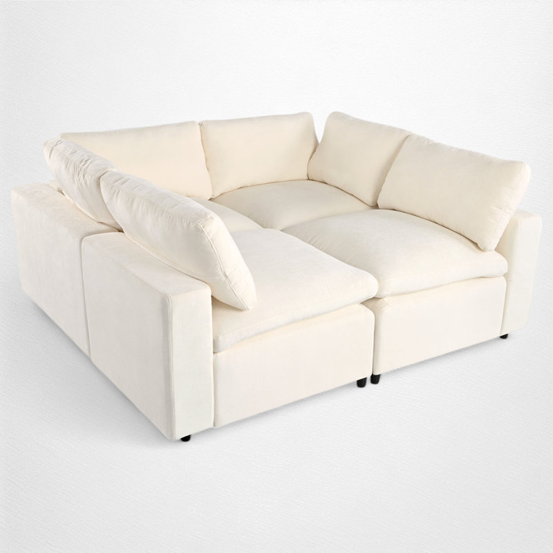 4 - Piece Modular Upholstered Sectional, Beige Polyester Blend
