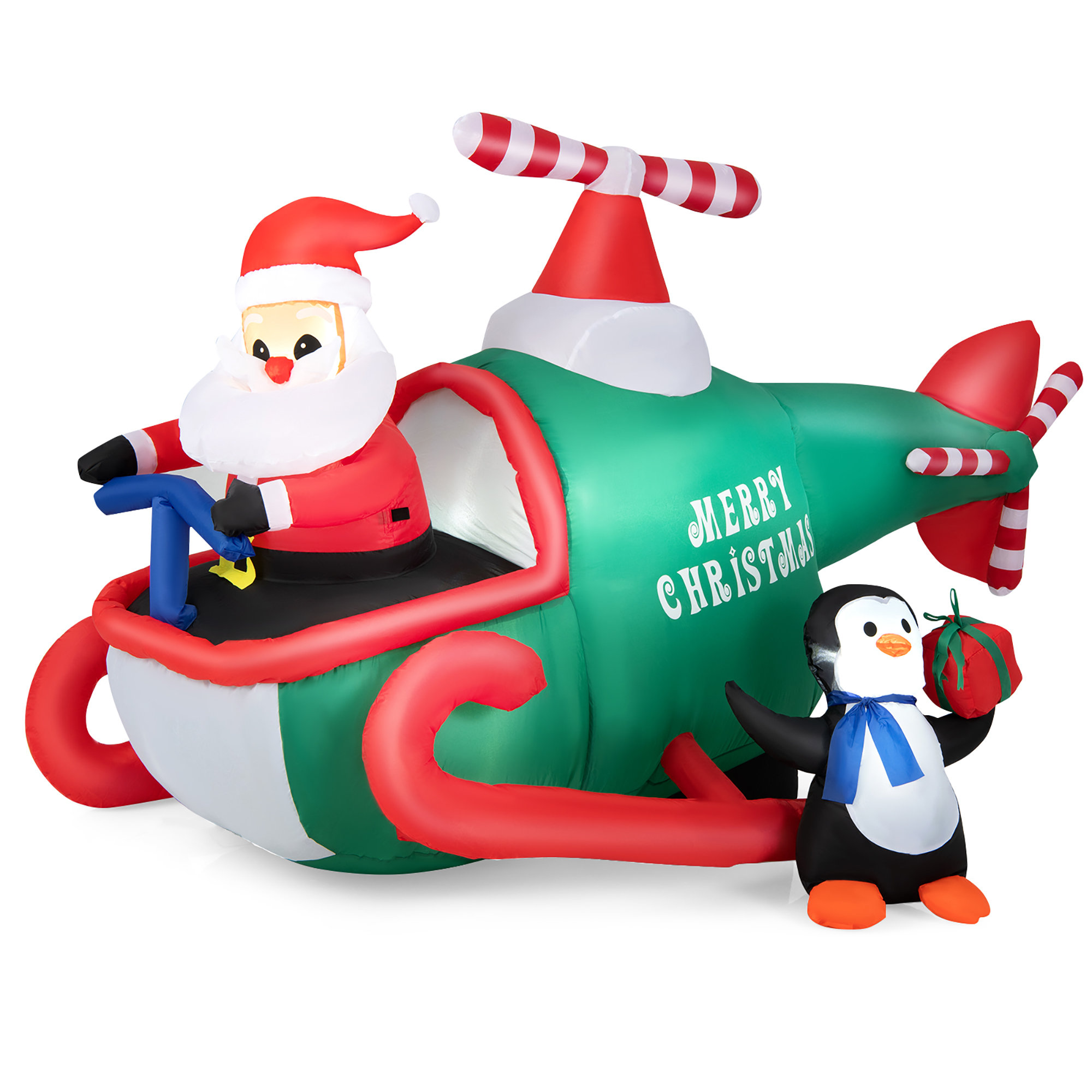 The Holiday Aisle® Santa Claus Driving Helicopter And Penguin Holding