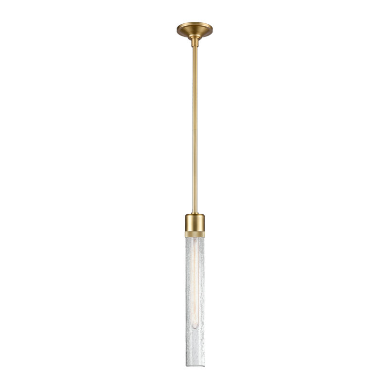 3" E26 Cylindrical Pendant Light, 18" Crackled Glass And Satin Brushed Black Finish, 71.13" H x 2.75" W x 2.75" D, Aged Brass