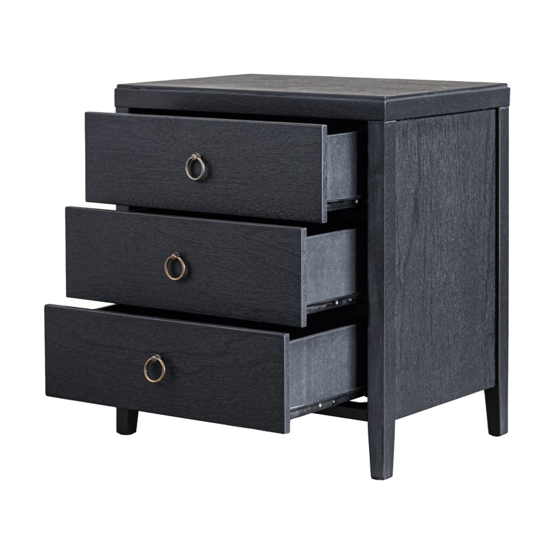 Dwaine Wood 3 Drawer Nightstand, 22"W, Black, Black