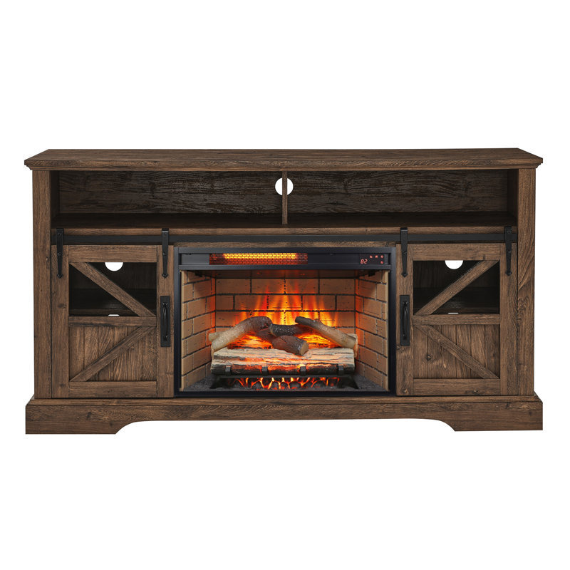 60 Inch Electric Fireplace Entertainment Center With Door Sensor, Dark Brown Wood