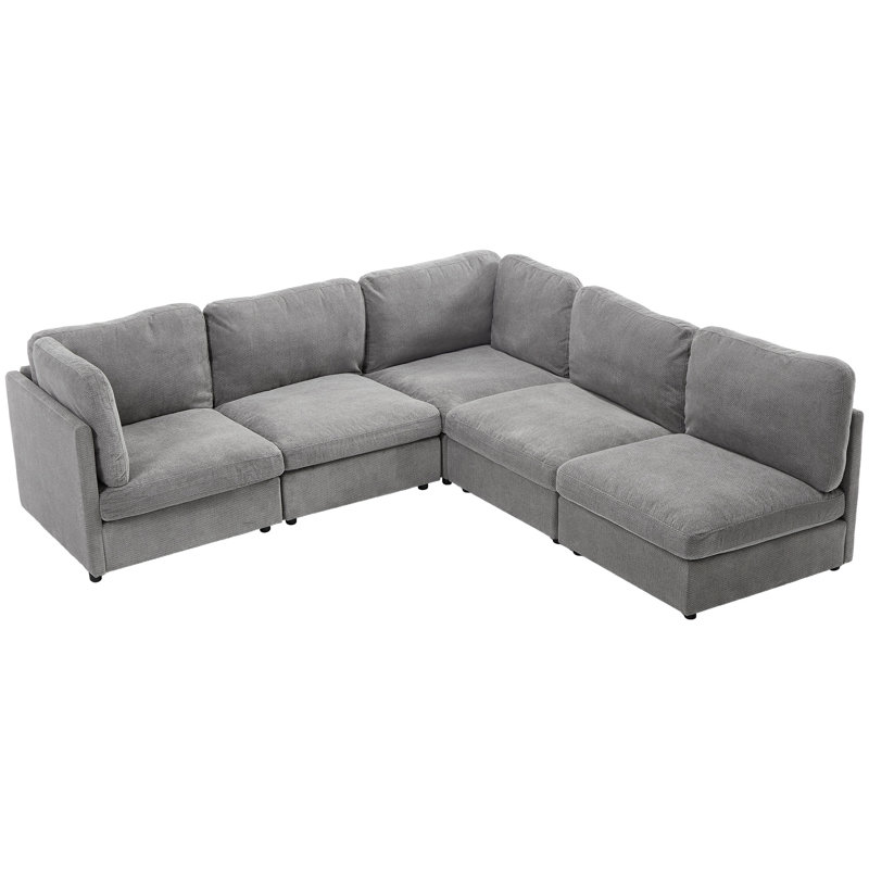 5 Piece Modular Sectional Sofa, Gray Polyester Blend