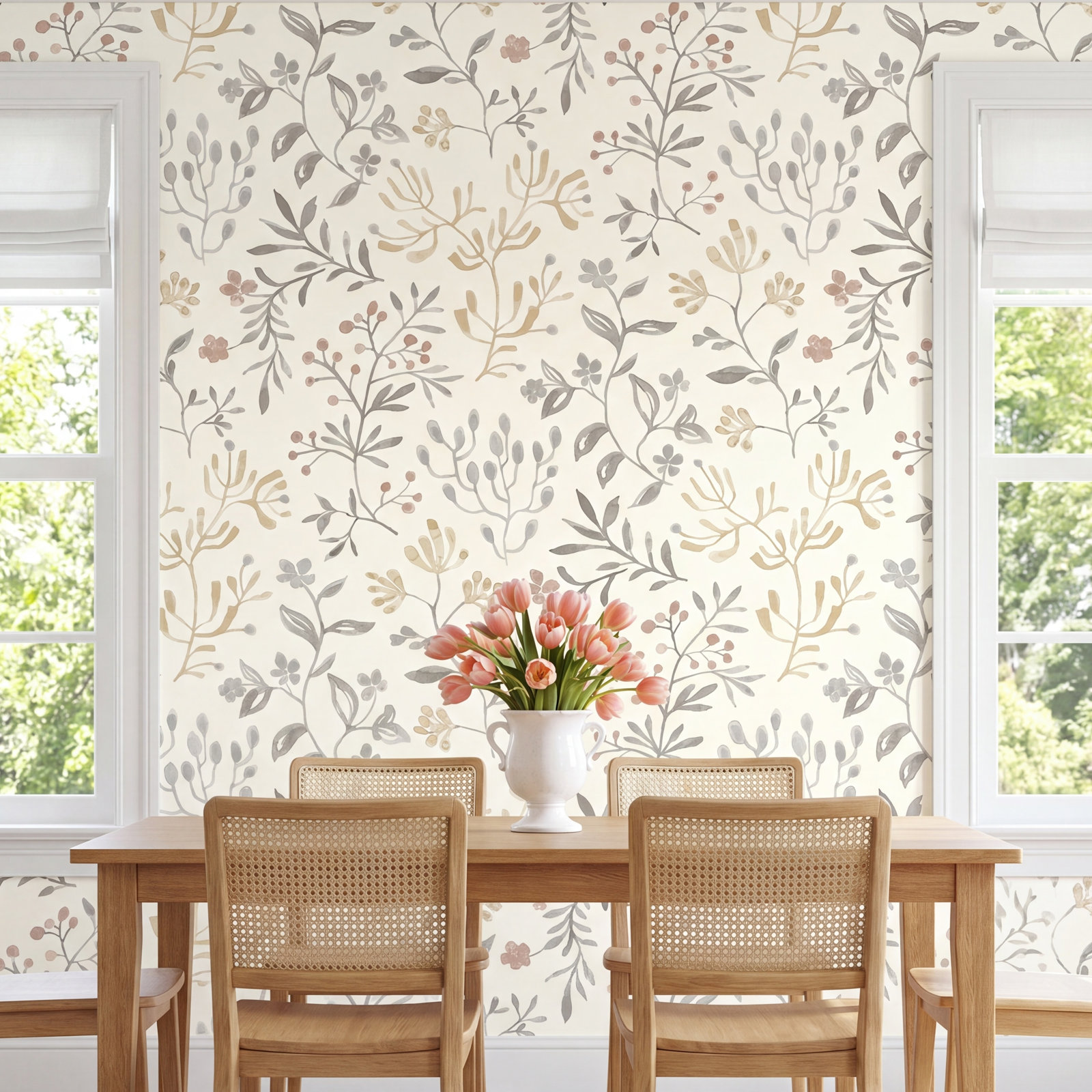 Siren Prepasted Floral Wallpaper, Gray