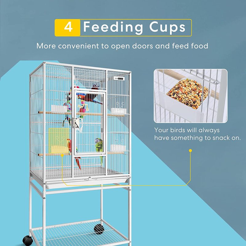 VIVOHOME 54 Inch White Wrought Iron Bird Cage with Rolling Stand