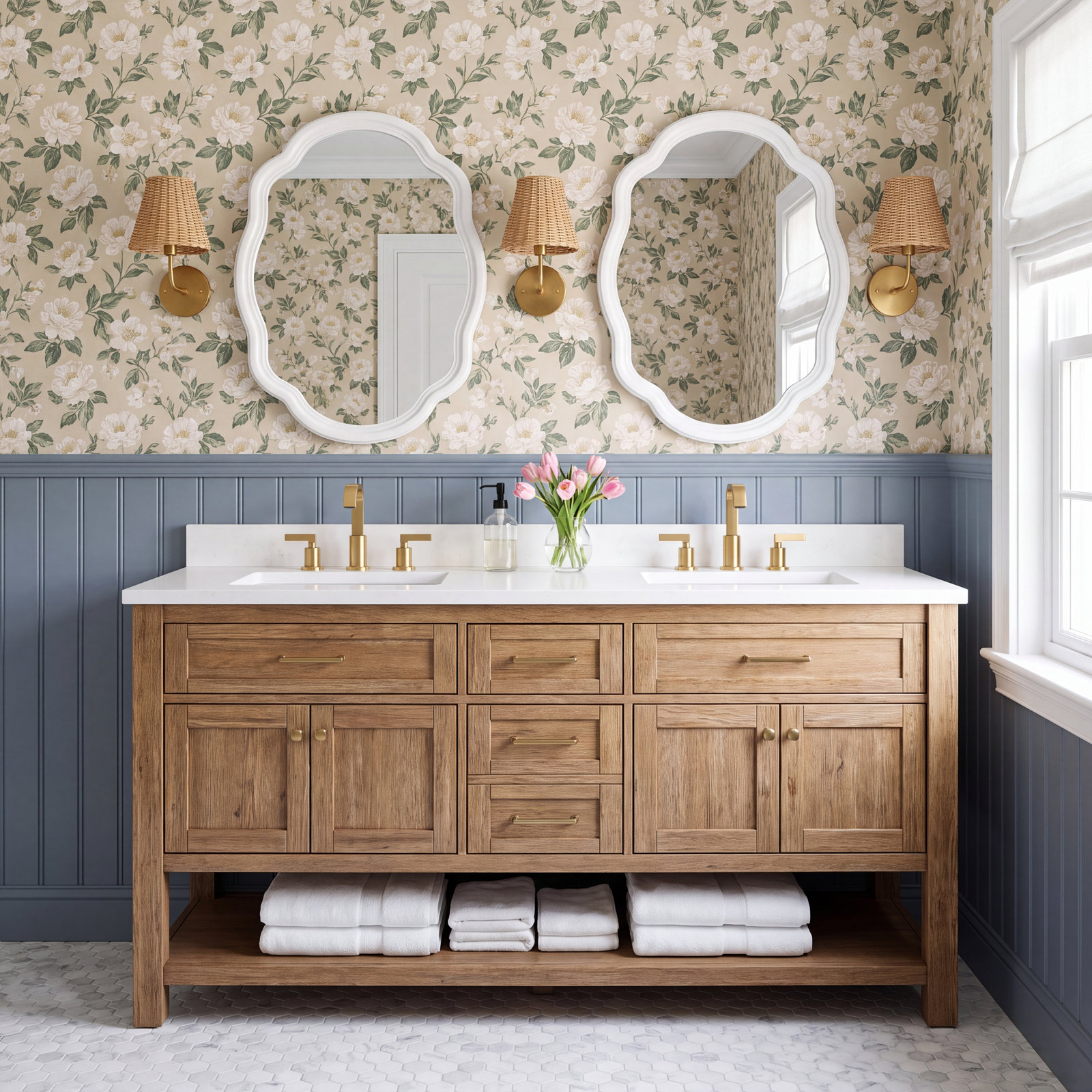 Widespread Bathroom Faucet with Drain Assembly, Brushed Gold