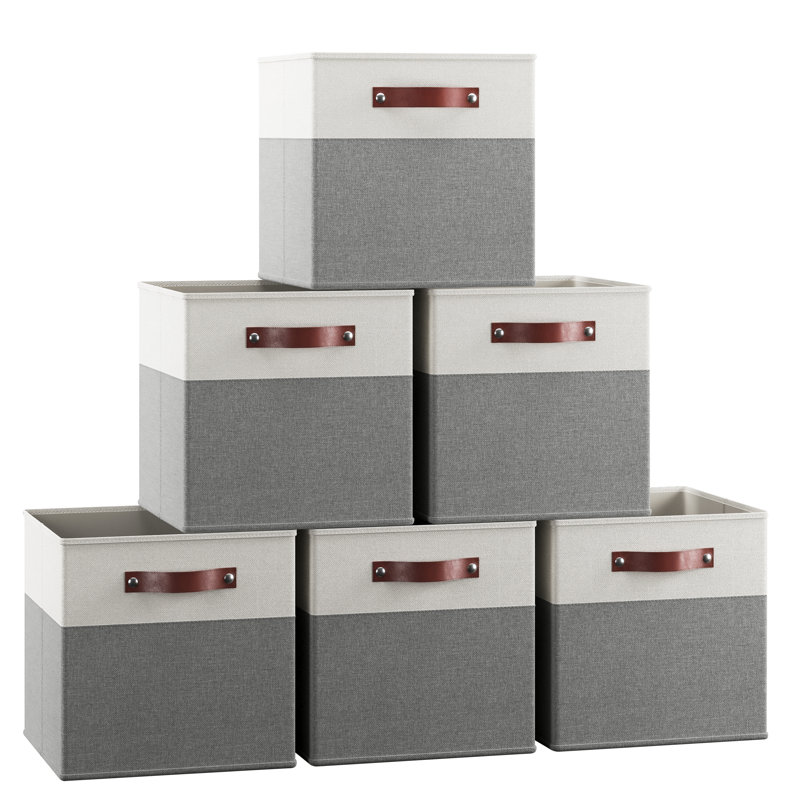 Ensemble de bacs de rangement en tissu, Blanc / gris, H 13 po x l 13 po x P 13 po