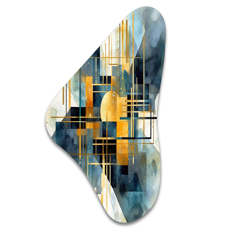 Or bleu, réalités abstraites - formes abstraites, décoration murale irrégulière en forme de Boomerang, H 39 po x l 21 po