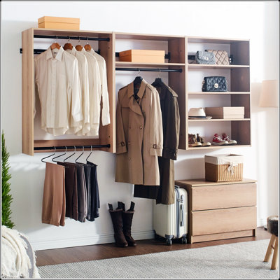 Système de placard modulaire Devi Oak, solution de rangement personnalisable pour des espaces de vie organisés et élégants