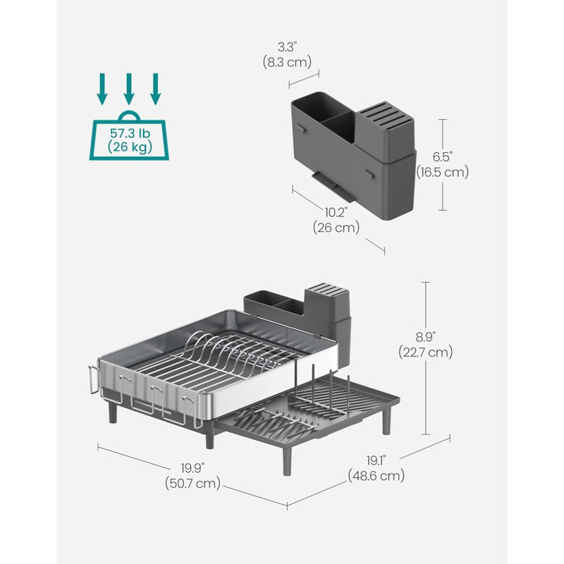 Égouttoir à vaisselle extensible pour comptoir de cuisine Égouttoir à vaisselle en acier inoxydable avec bec rotatif Porte-ustensiles en verre pour planche à découper UKCS037G01