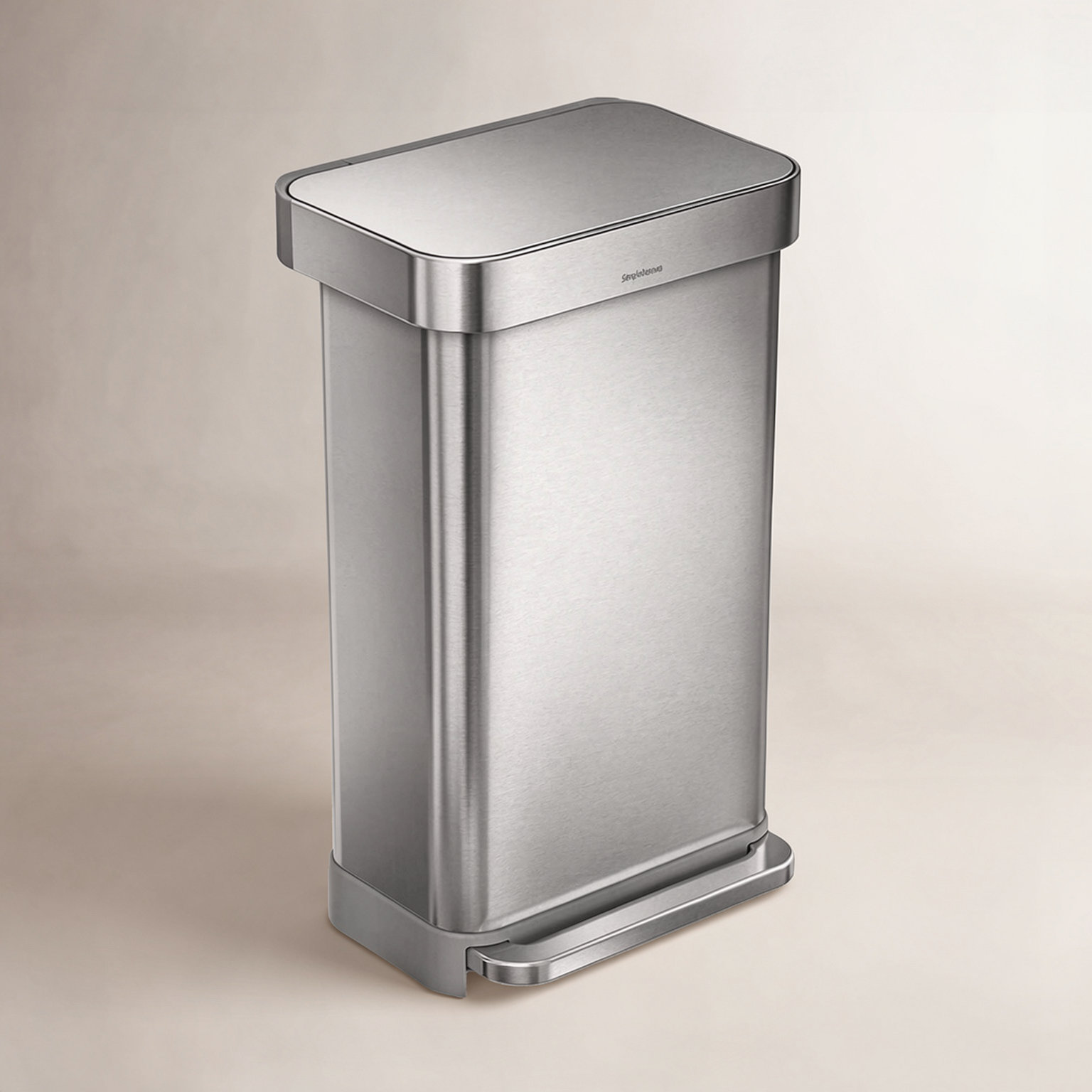 simplehuman 12gal Rectangular Step-On Can, Brushed