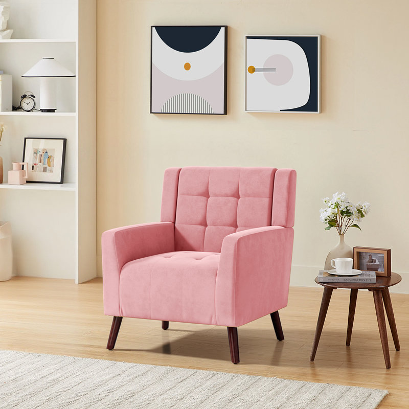 Fauteuil d'appoint avec coussins confortables Seleana, Coton rose / lin
