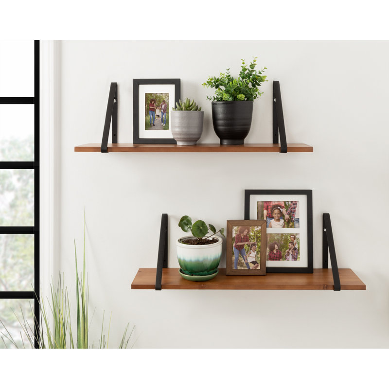 Mcmartin 2 Piece Bracket Shelf, 8.27'' H X 27.5'' W X 6.89'' D, Rustic Wood/Black
