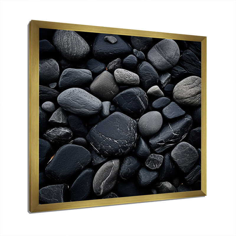 «Black Stones Scenery Minimalisme», reproduction sur toile, Cadre doré simple, H 30 po x l 30 po x P 1 po
