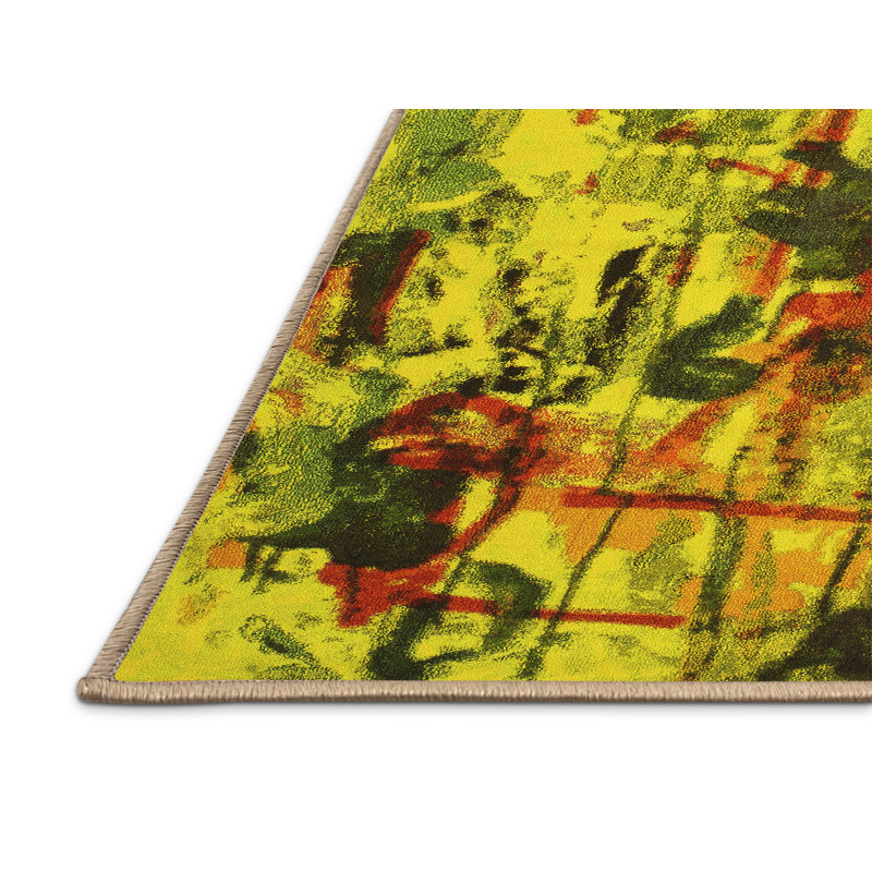 Tapis contemporains jaunes lavables à la machine 1176, Rectangle 2 pi x 3 pi