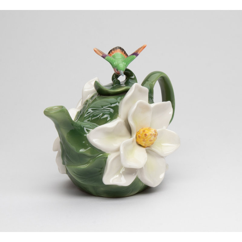 Petite théière à motif de fleur de magnolia et colibri - 11,7 cm (4 5/8 po) de hauteur