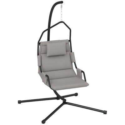Chaise hamac avec support, balançoire hamac avec revêtement en PA, coussin en tissu Oxford, chaise suspendue intérieure et extérieure avec chaîne, structure en acier pour chambre à coucher, patio, balcon, gris